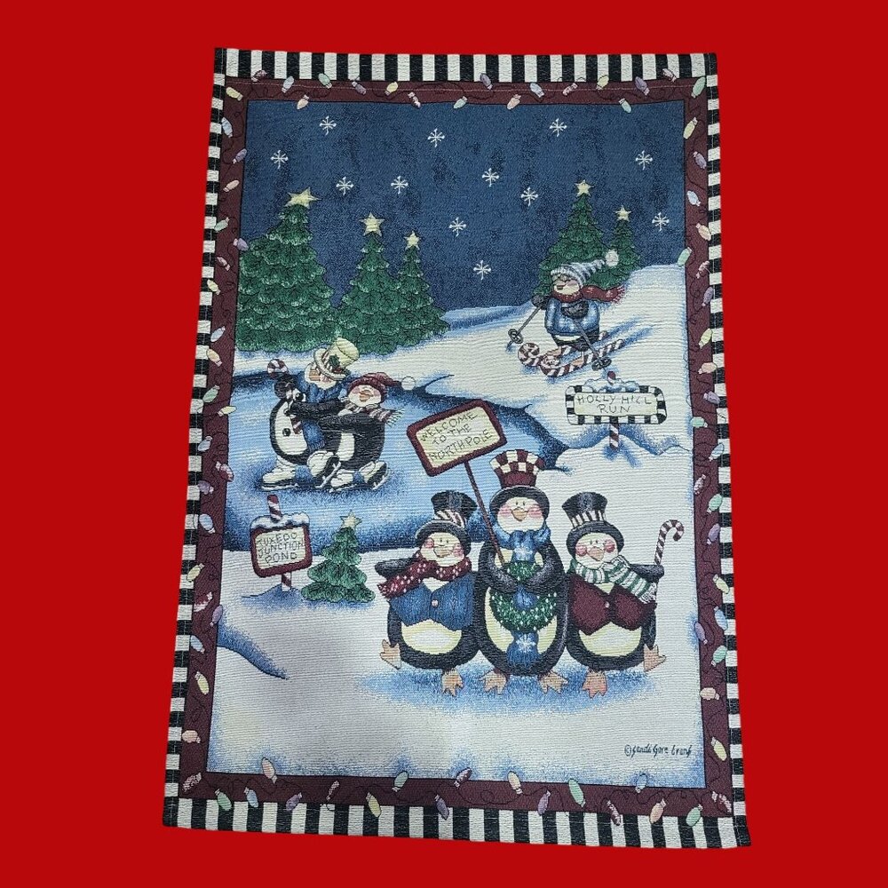 Vintage Penguins Promenade Tapestry Christmas Wall Hanging Decor Sandi Gore Evan